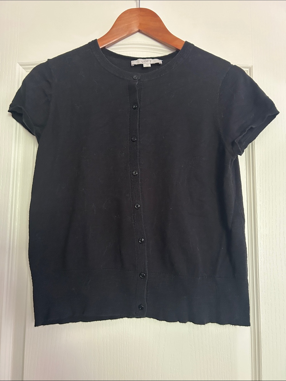 LOFT Black Short-Sleeve Button-Up Cardigan